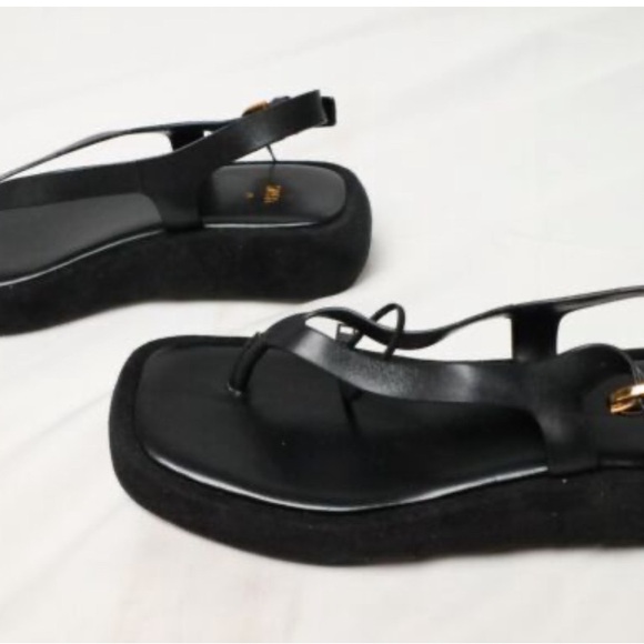 FLATFORM LEATHER SANDALS Black ZARA - Picture 9 of 12